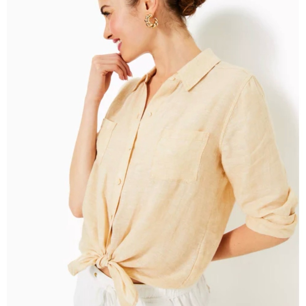 Lilly Pulitzer sea view button down linen shirt top nwt large l